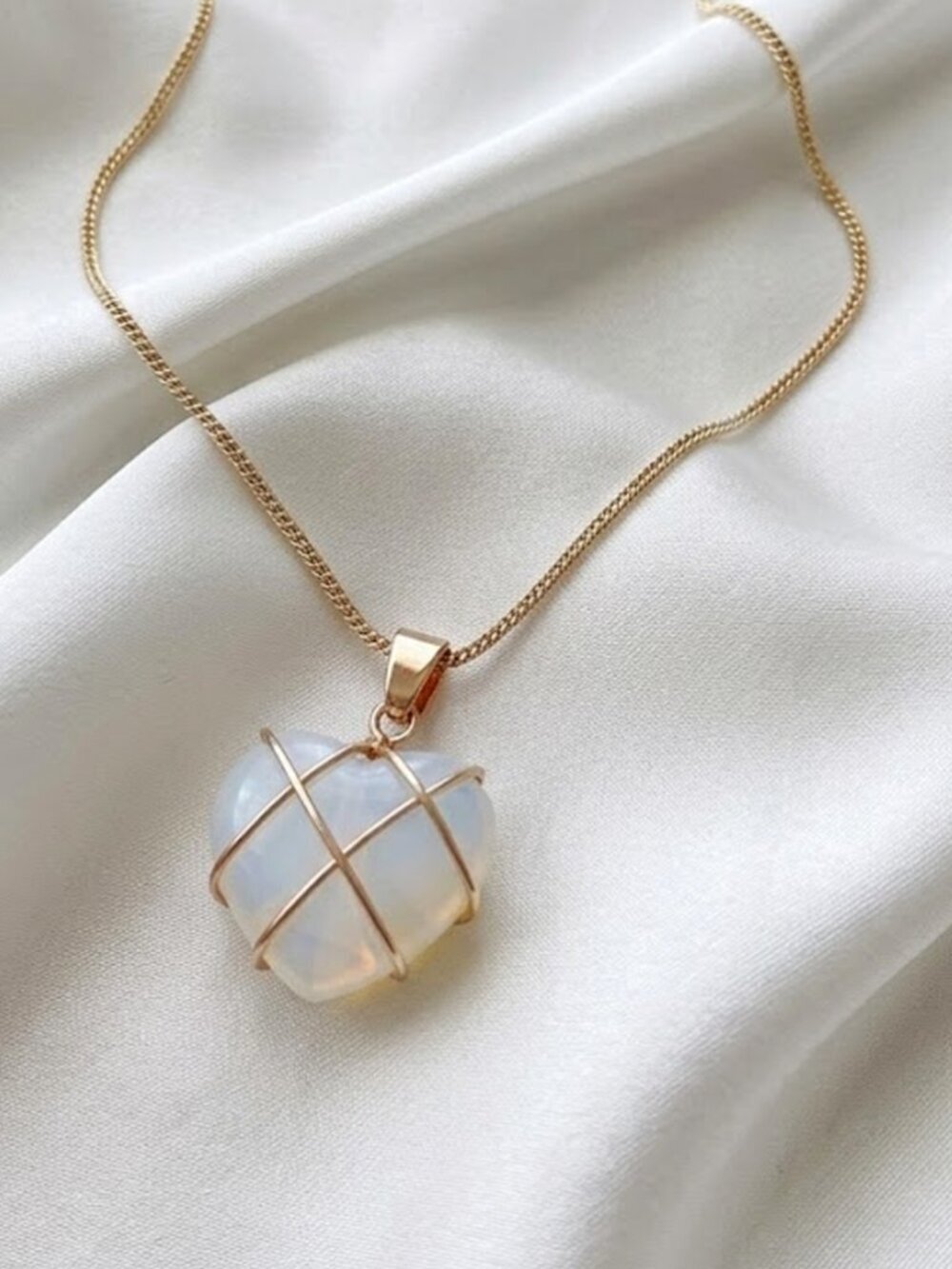 White Stone Heart Necklace
